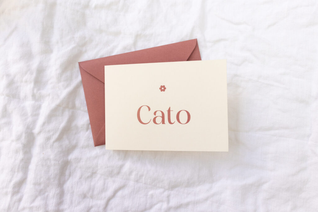 Letterpress geboortekaartje met bloemetje van Cato
